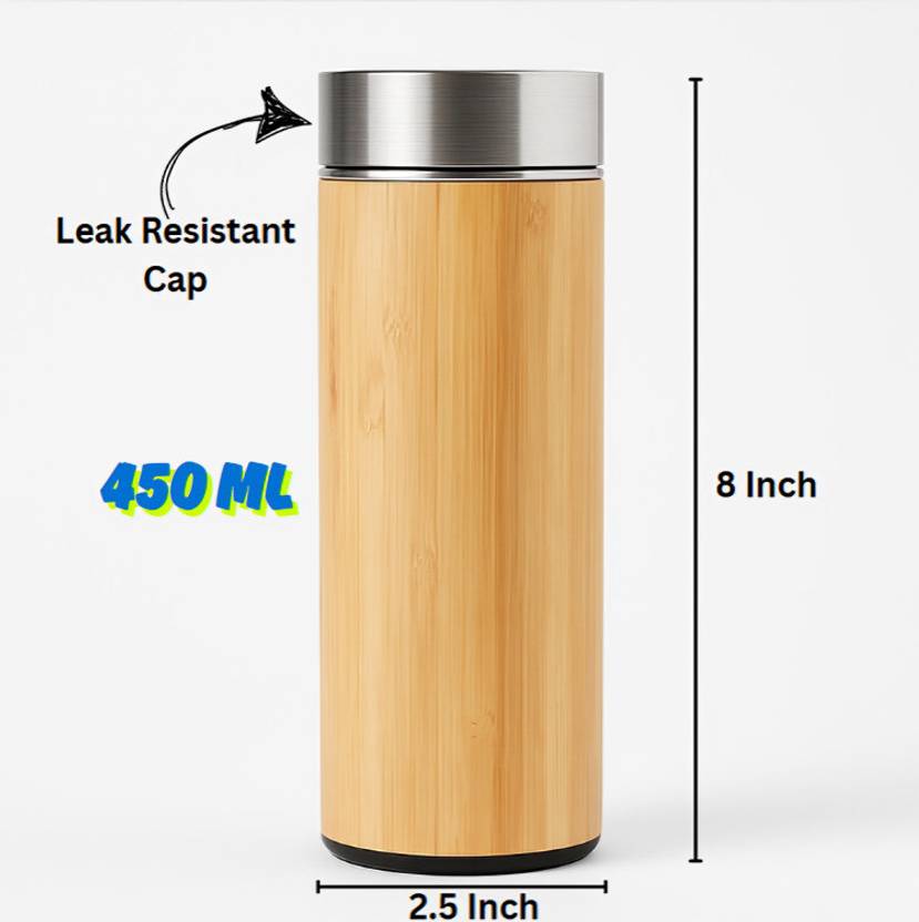 Bamboo Stainless Steel Bottle | Vaccum Insulated | Double Wall Hot & Cold | 500ml - use PICKDBEST10 (10% off)