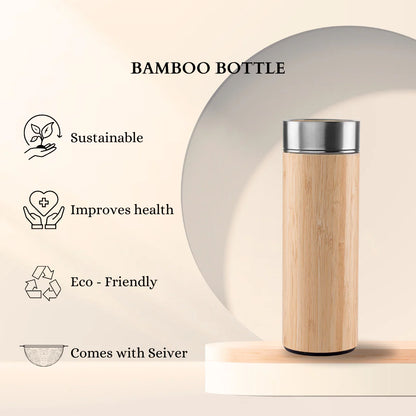 Bamboo Stainless Steel Bottle | Vaccum Insulated | Double Wall Hot & Cold | 500ml - use PICKDBEST10 (10% off)