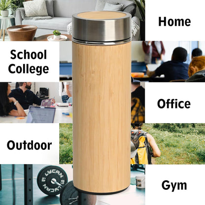 Bamboo Stainless Steel Bottle | Vaccum Insulated | Double Wall Hot & Cold | 500ml - use PICKDBEST10 (10% off)