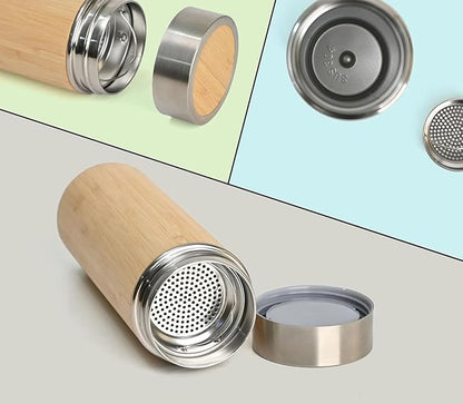 Bamboo Stainless Steel Bottle | Vaccum Insulated | Double Wall Hot & Cold | 500ml - use PICKDBEST10 (10% off)