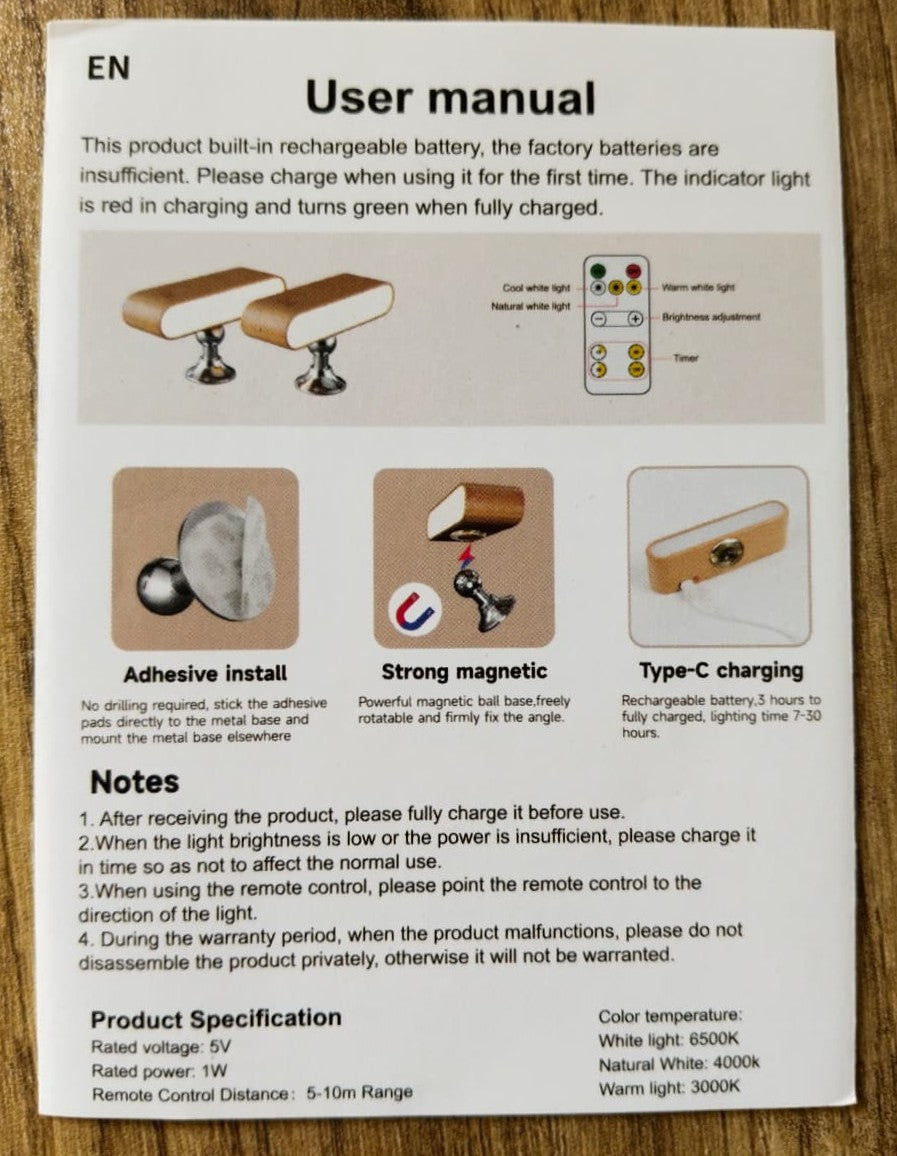 Rechargeable 360° Rotating Solid Wood Magnetic Night Light - use PICKDBEST10 (10% off)